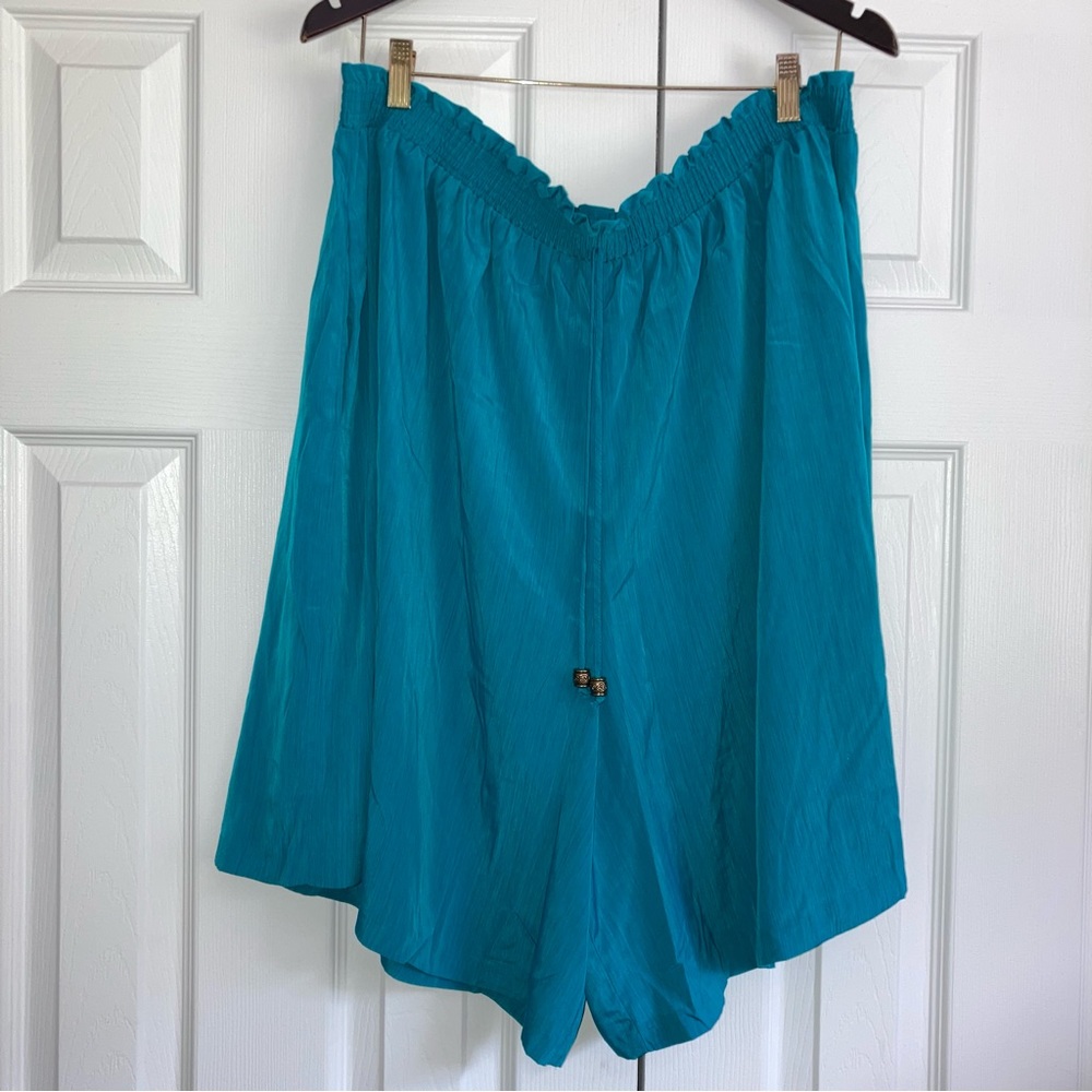 Vintage Women’s Maggie Sweet 2X Teal Blue Polyester Shorts Beach Coverup